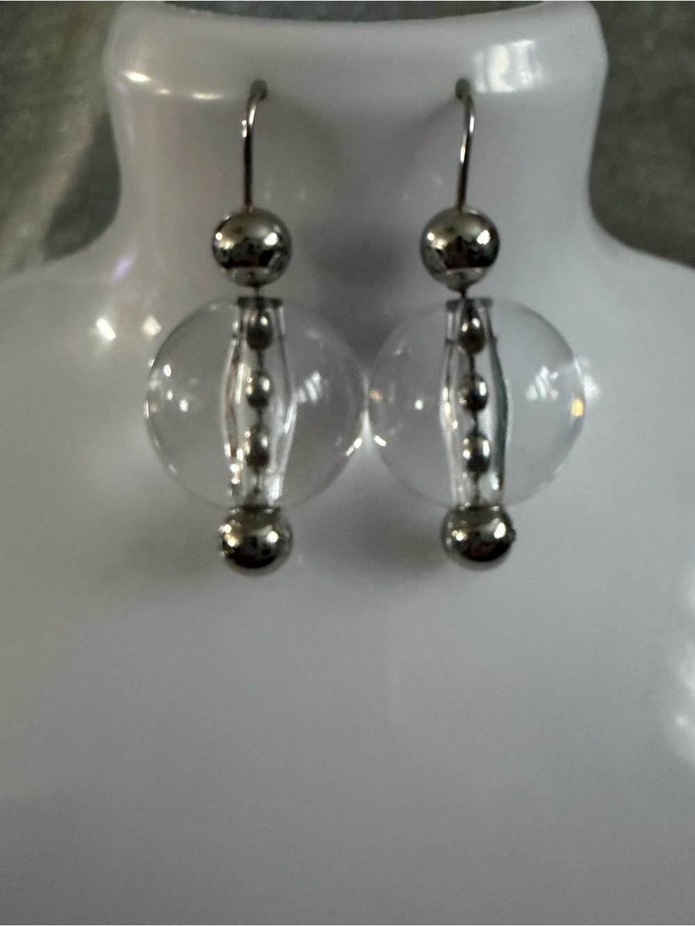 Vintage Dolce & Gabbana Clear Glass and Silver Bead Drop Earrings with org pkg